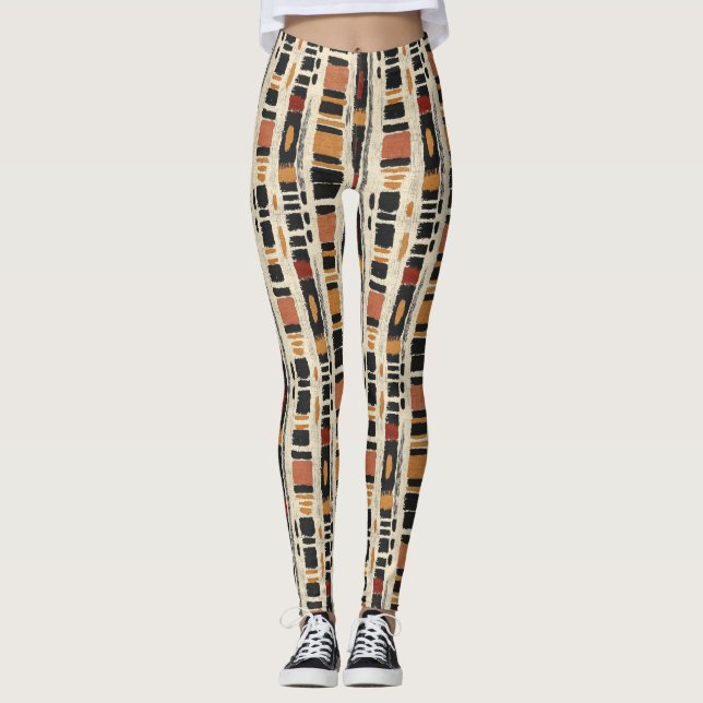 Rustic Mudcloth Geometric Pattern (3) Leggings (Front)