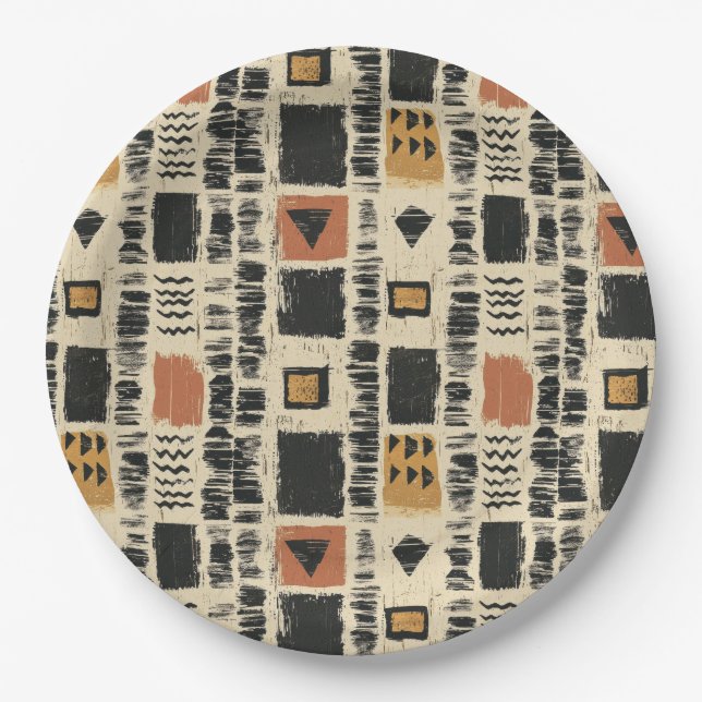 Rustic Mudcloth Geometric Pattern (3) Paper Plates (Front)