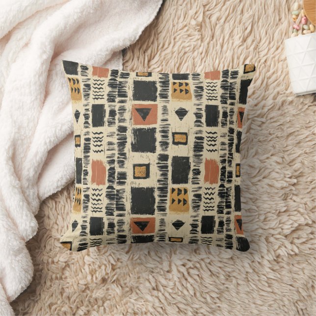 Rustic Mudcloth Geometric Pattern (3) Throw Pillow (Blanket)
