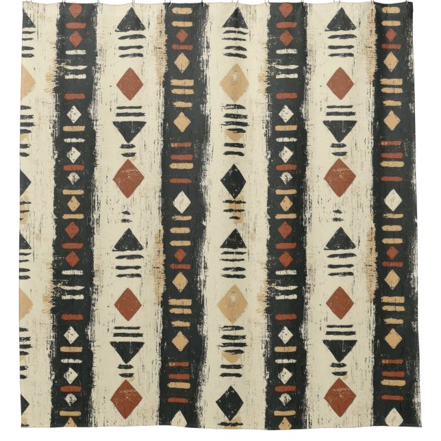 Rustic Mudcloth Geometric Pattern (4) Shower Curtain (Front)