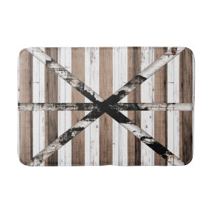 Rustic Multi Wood White & Brown Barn Door Bath Mat