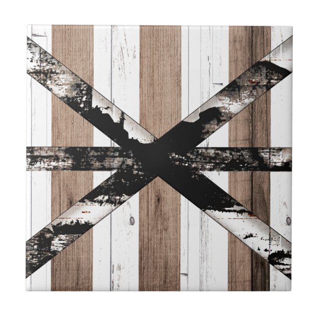Rustic Multi Wood White & Brown Barn Door Ceramic Tile (Front)
