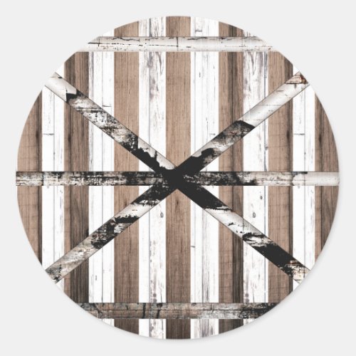 Rustic Multi Wood White  Brown Barn Door Classic Round Sticker