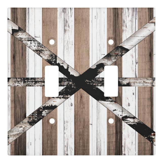 Rustic Multi Wood White & Brown Barn Door Light Switch Cover (Front)