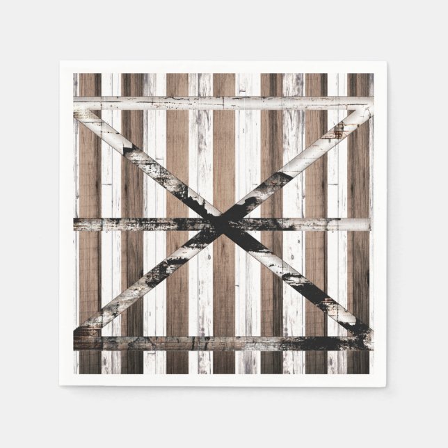 Rustic Multi Wood White & Brown Barn Door Napkins (Front)