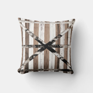 Rustic Multi Wood White & Brown Barn Door Throw Pillow
