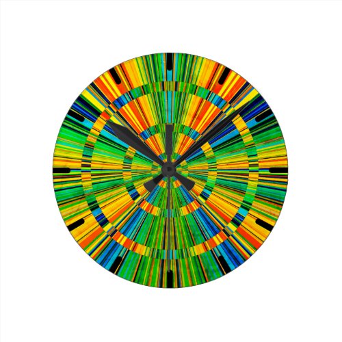 Rustic Multicolored Modern Radiant Stripes Round Clock