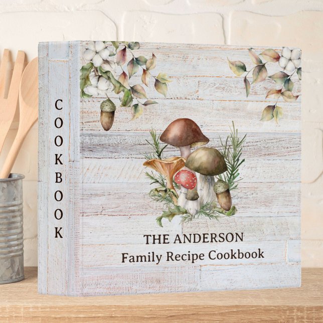 Rustic Mushroom and Leaves Family Recipe Cookbook 3 Ring Binder (In situ)