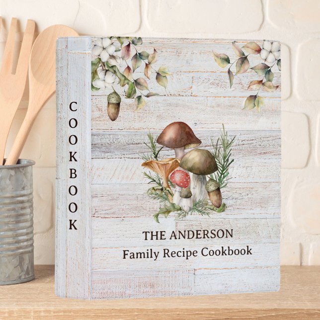 Rustic Mushroom and Leaves Family Recipe Cookbook Mini Binder (In situ)