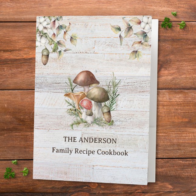 Rustic Mushroom and Leaves Family Recipe Cookbook Pocket Folder (Close up)
