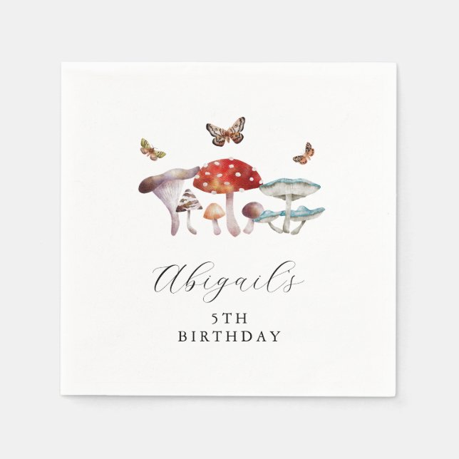 Rustic Mushroom Birthday Party Napkins (Front)