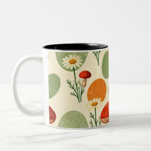 Rustic Mushroom & Daisy Watercolor Pattern Two-Tone Coffee Mug