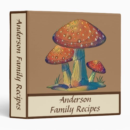 Rustic Mushroom Family Recipe Cookbook 3 Ring Binder