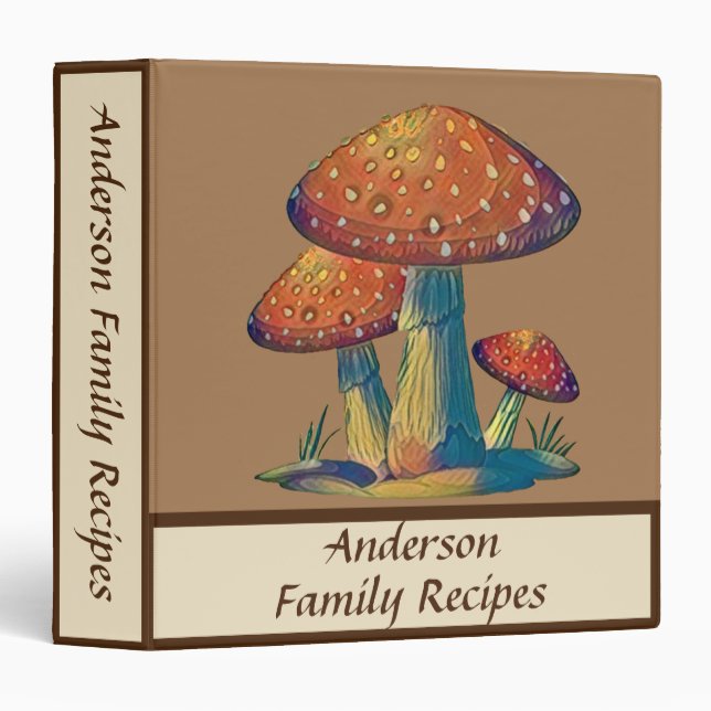 Rustic Mushroom Family Recipe Cookbook 3 Ring Binder (Front/Spine)