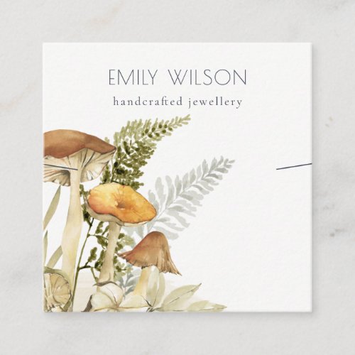 Rustic Mushroom Fern Foliage Band Necklace Display Square Business Card