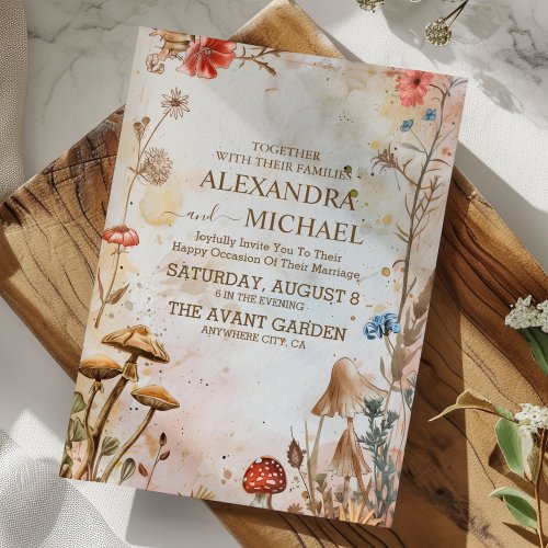 Rustic Mushroom Toadstool Enchanted Forest Wedding Invitation