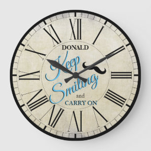 Rustic Mustache   Keep Smiling & Carry On Large Clock