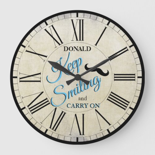 Rustic Mustache  Keep Smiling  Carry On Large Clock