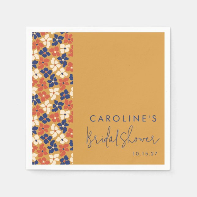 Rustic Mustard Blue Botanical Bridal Shower Custom Napkins (Front)