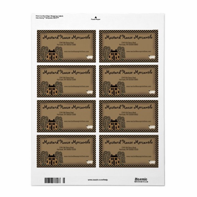 Rustic Mustard Saltbox House Editable Shipping Label (Full Sheet)