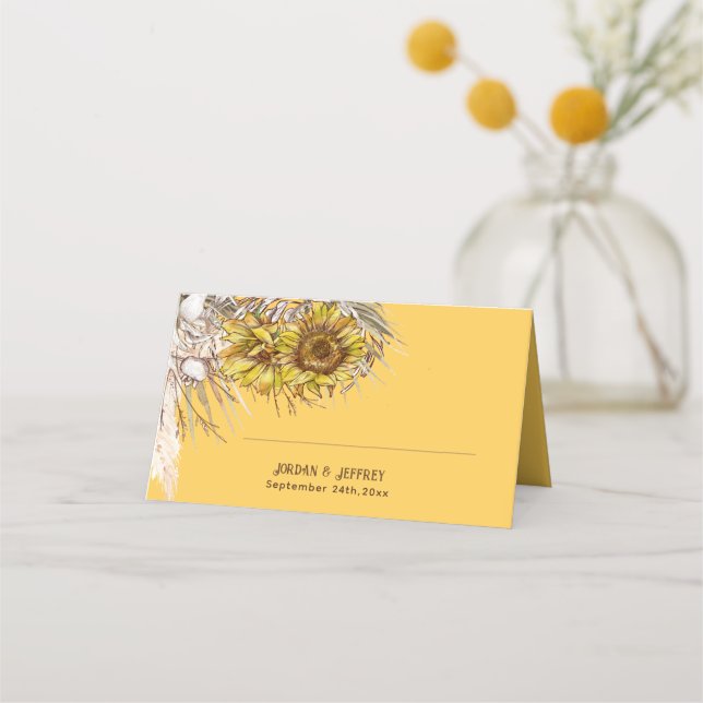 Rustic Mustard Sunflowers Folded Place Card (Front)