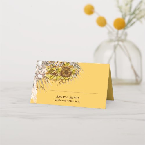 Rustic Mustard Sunflowers Folded Place Card
