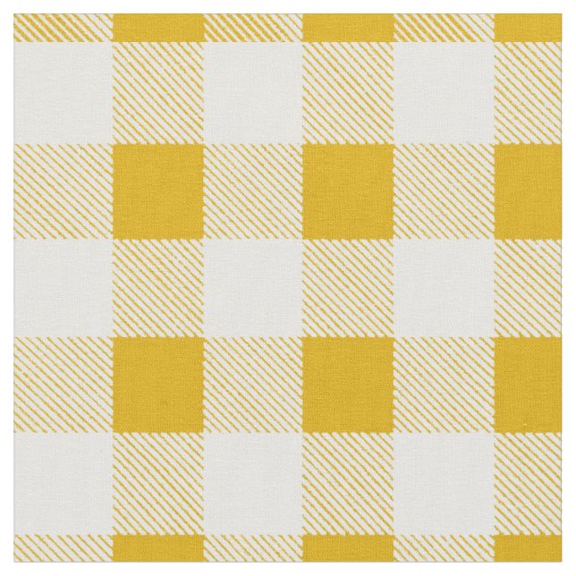 Rustic Mustard Yellow Gingham Buffalo Plaid  Fabric (Close Up)
