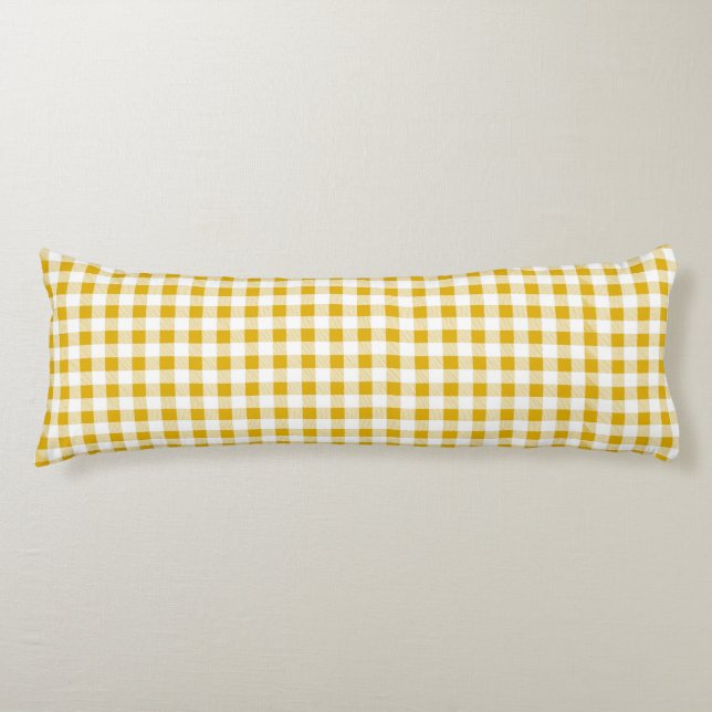 Rustic Mustard Yellow Gingham Plaid Body Pillow (Front)