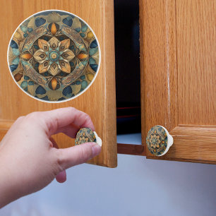 Rustic Muted Colors Pattern Ceramic Knob