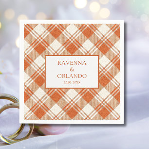 Rustic Muted Orange Plaid Gingham Wedding Napkins