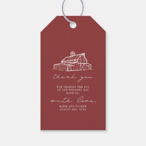 Rustic Muted Red Barn Farm Wedding Thank You Gift Tags