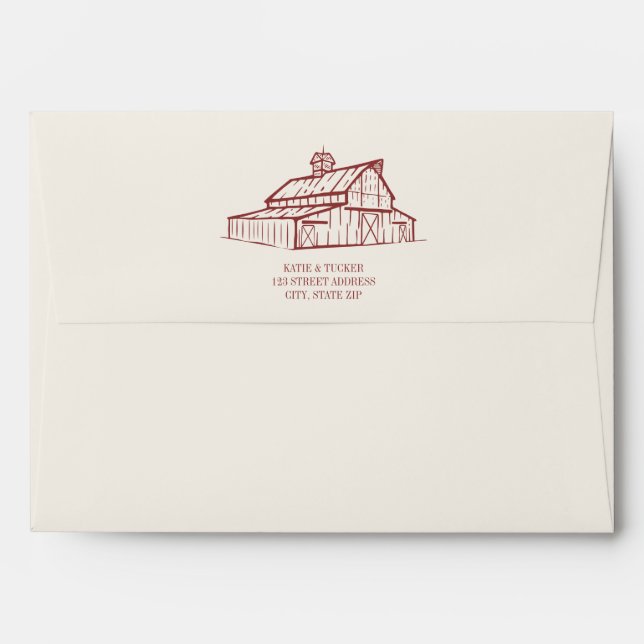 Rustic Muted Red Fall Farm Wedding Envelope (Back (Top Flap))