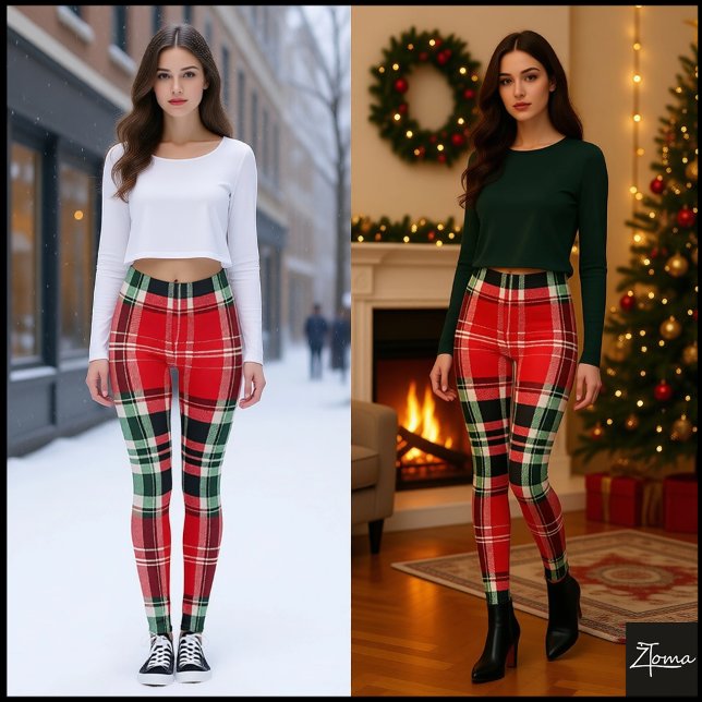 Rustic Muted Red Sage Tartan Plaid Leggings (Creator Uploaded)