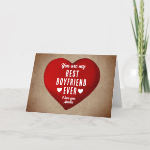 Rustic My Best Boyfriend Ever Red Heart Holiday Card