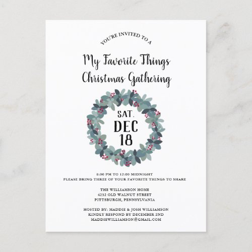 Rustic My Favorite Things Christmas Party  Invite
