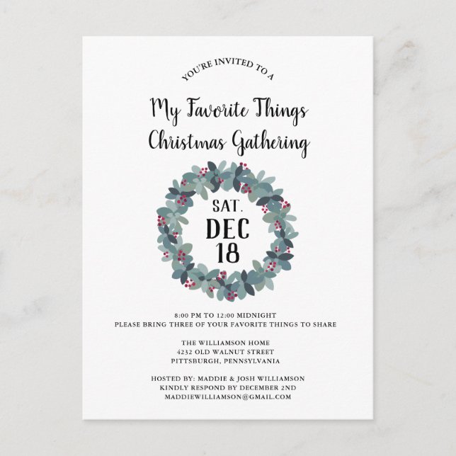 Rustic My Favorite Things Christmas Party  Invite (Front)