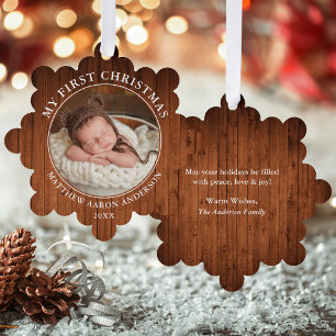 Rustic My First Christmas Photo Ornament Card