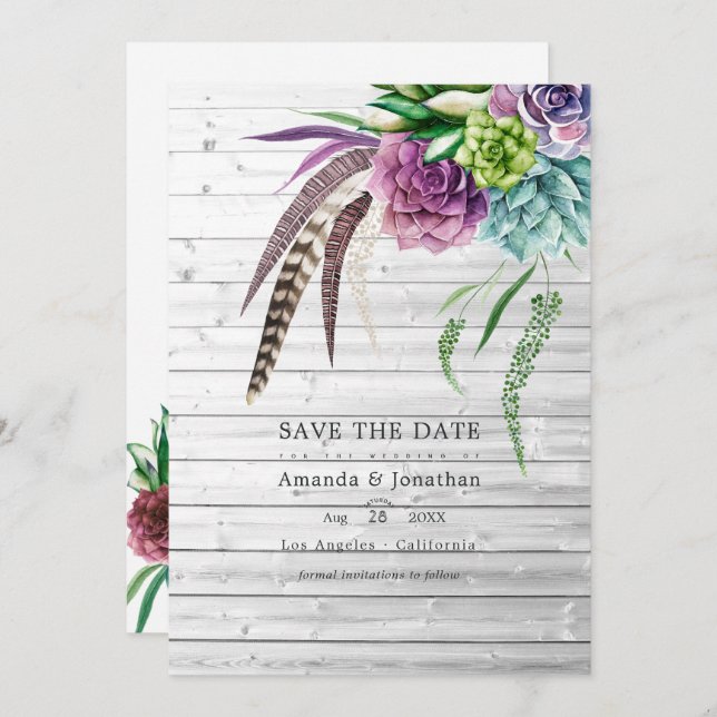 Rustic Mystical Boho Succulent Plants Wedding Save The Date (Front/Back)