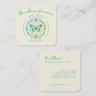 Rustic Mystical Butterfly Light Gray Drawing Image Square Business Card