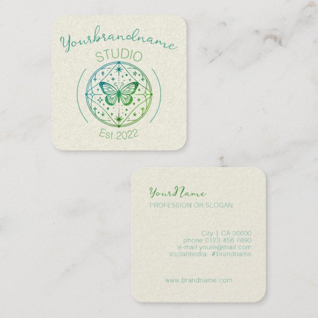Rustic Mystical Butterfly Light Gray Drawing Image Square Business Card (Front/Back)