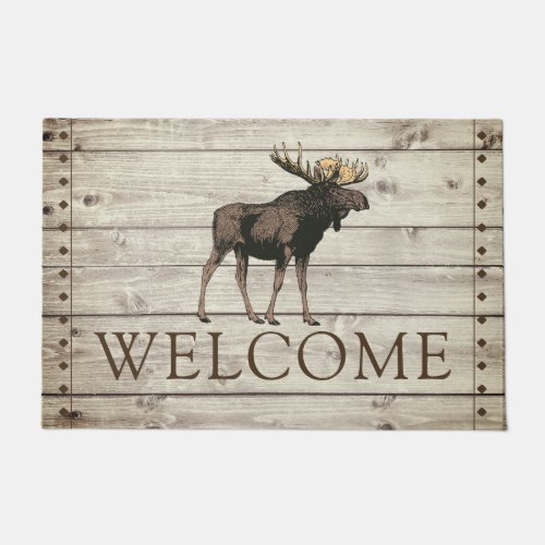 Rustic Nail Edged Wood Walking Moose Welcome Doormat
