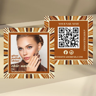 Rustic Nail Salon Business Photo Social & QR Code Square Business Card
