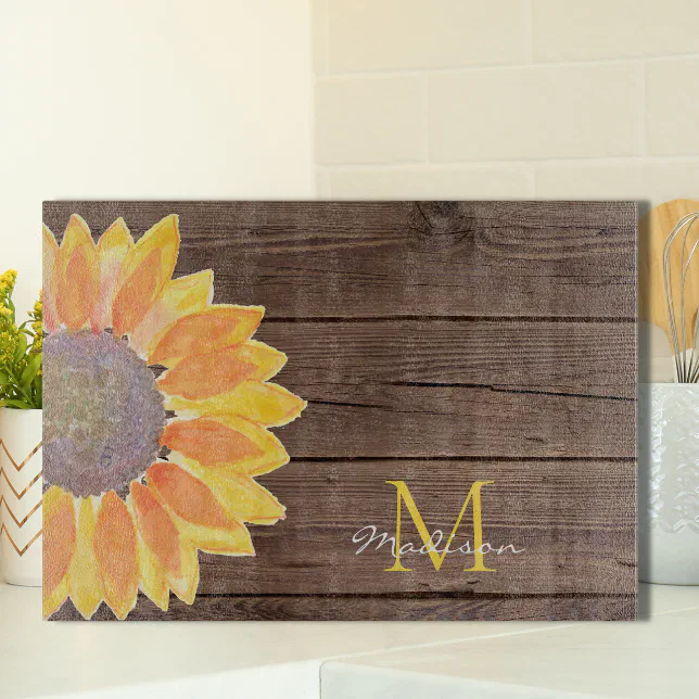 Discover Rustic Name Monogram Floral Cutting Board