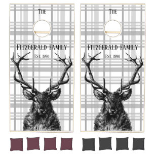 Rustic Name Plaid Stag Head Cornhole Set