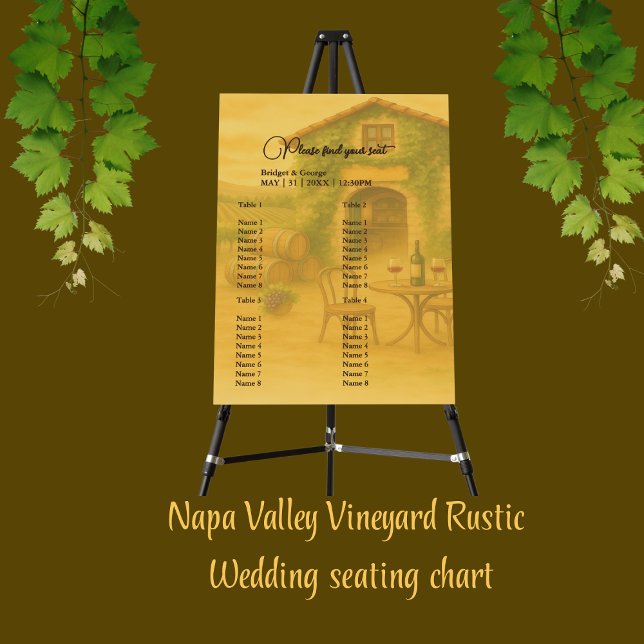 Rustic Napa Valley Vineyard Wedding Seating Foam Board (Creator Uploaded)