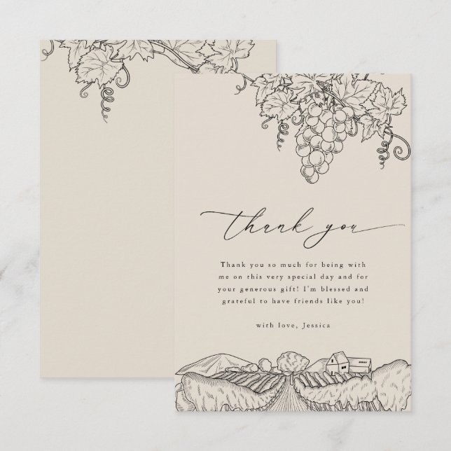 Rustic Napa Valley Vineyard Winery Bridal Shower   Thank You Card (Front/Back)