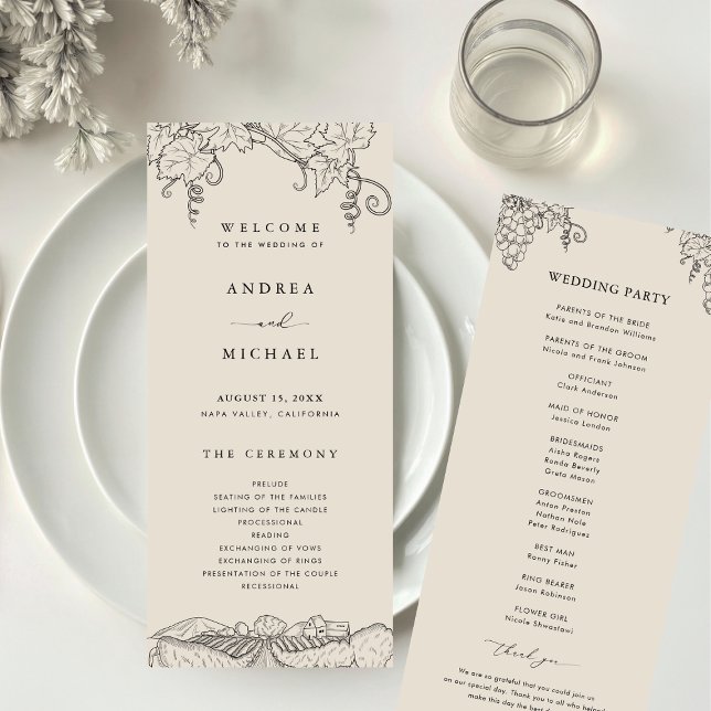Rustic Napa Valley Winery Vineyard Wedding Program (Creator Uploaded)