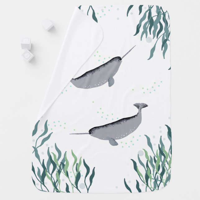 Rustic Narwhal Whale Sea Nursery Gender Neutral  Baby Blanket (In Situ)