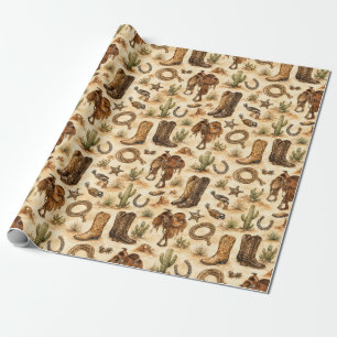 Rustic Nashville Cowboy Boots Western Party Gift W Wrapping Paper