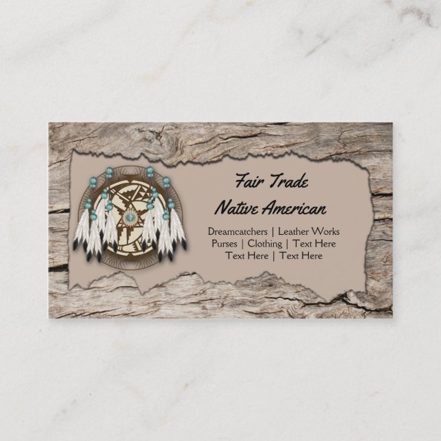 Rustic Native American Dreamcatcher Wood Cutout Business Card (Front)